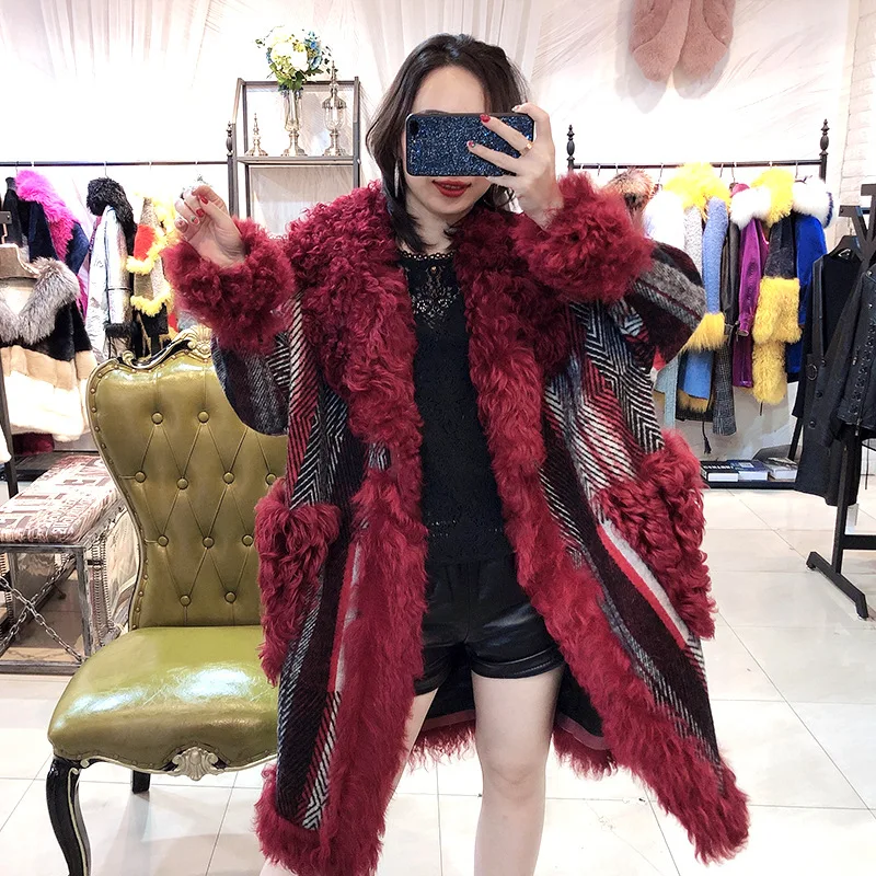 

Пальто женское с воротником из натуральной овечьей шерсти, зимняя одежда, 2020, корейский стиль, винтажные топы из 100% шерсти, LW2153