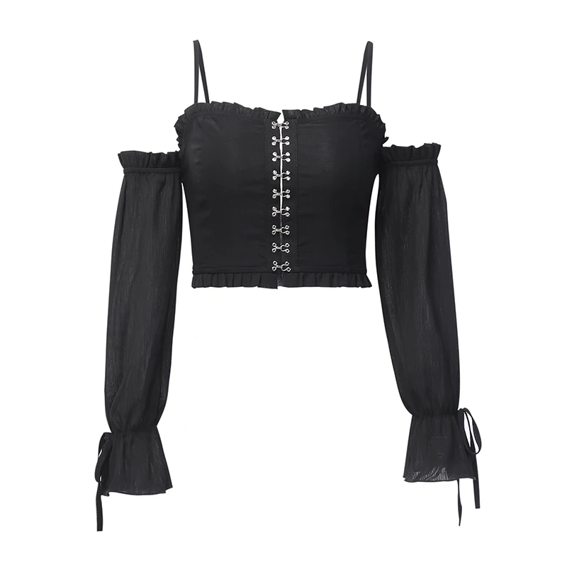 Черная рубашка Imily Bela осенняя облегающая блузка с вырезом лодочкой длинными