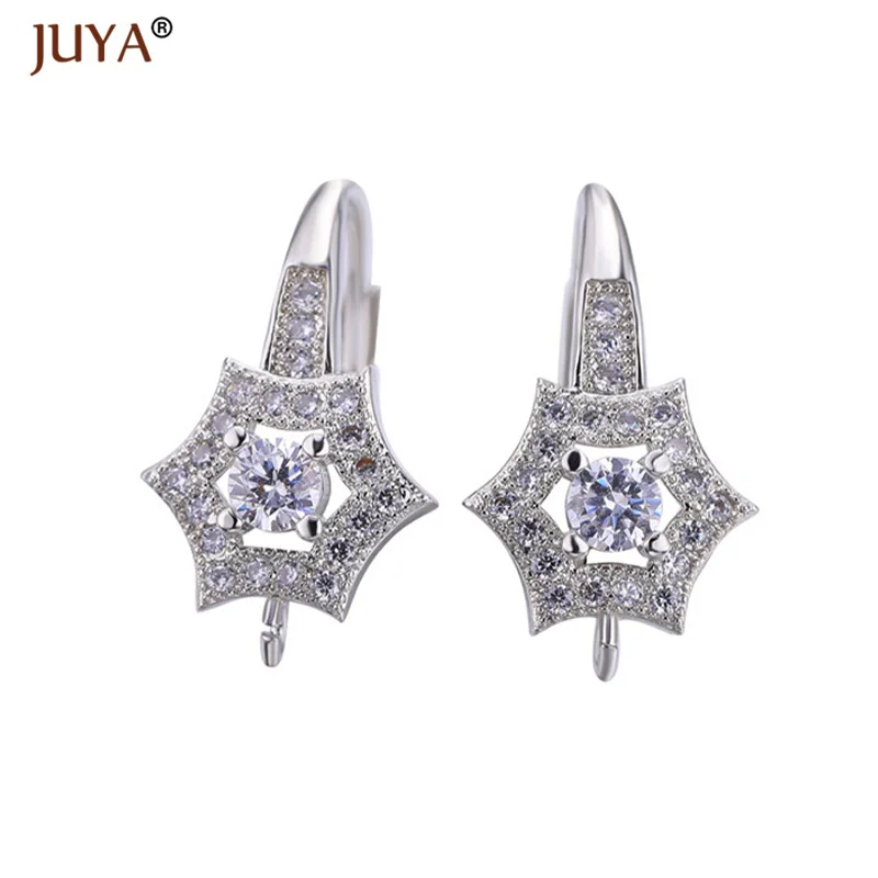 

Accessories for earrings making, copper inlaid zircon star shape earring hook clasp part, diy making jewelry