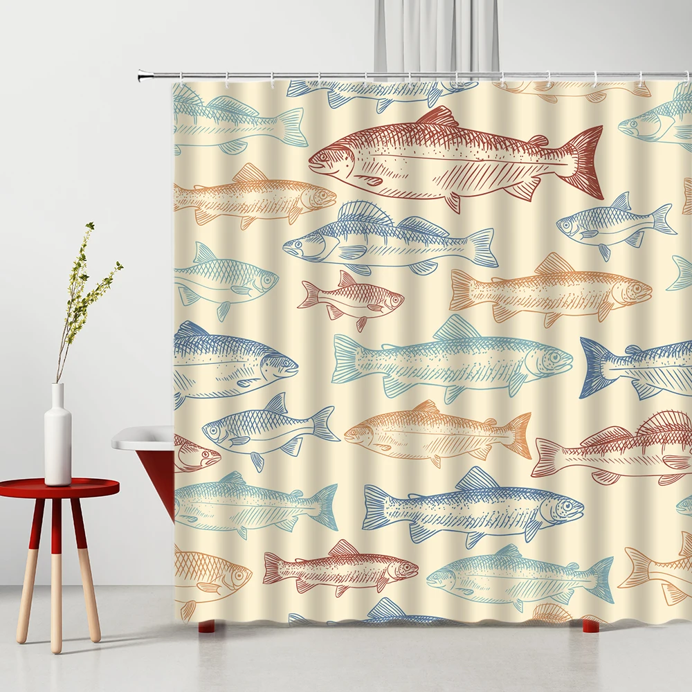 Душ Шторы набор рыбы группы морской волны Небесно-Голубой солнечного света птица
