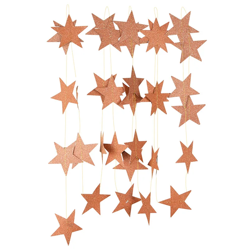 rose gold 4 м 7 см Бумажная гирлянда в форме звезды, струнные баннеры для детского душа, Висячие бумажные гирлянды для дня рождения, свадьбы, вечеринки, украшения для дома - Цвет: rose gold