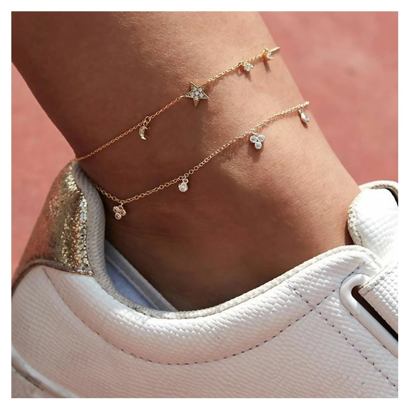 Модные женские браслеты на ногу 2 шт./компл. геометрический золотистый браслет с