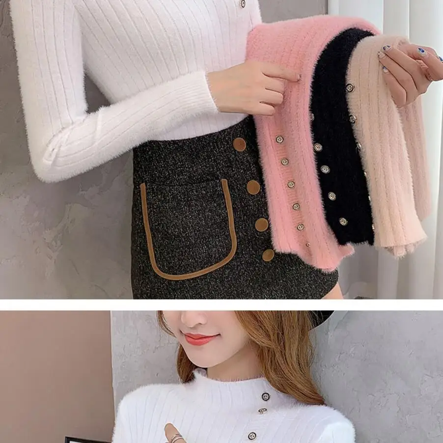 

Sweaters Women 2019 Autumn Winter Sweaters Knit Pullover Elasticity Thicken Bottoming shirt Female Half high collar Sweaters