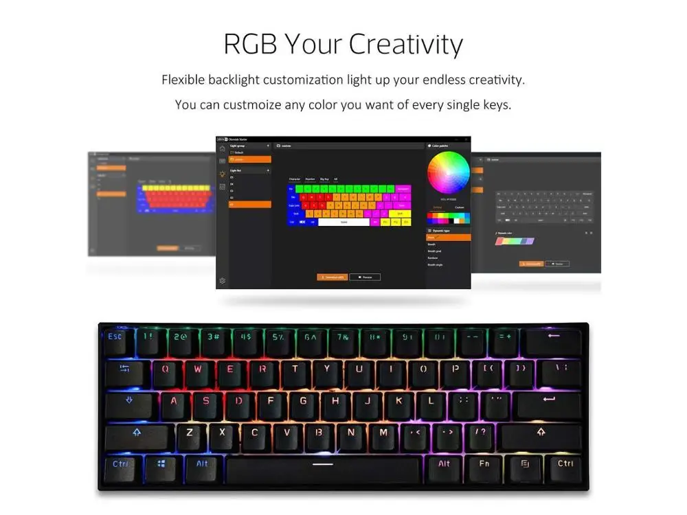 Anne Pro2 Мини Портативный 60% Механическая игровая клавиатура съемный