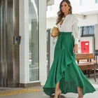 Женская Длинная атласная юбка, сдержанная зеленая юбка с оборками и поясом-годе, Привлекательная юбка на молнии, 2020