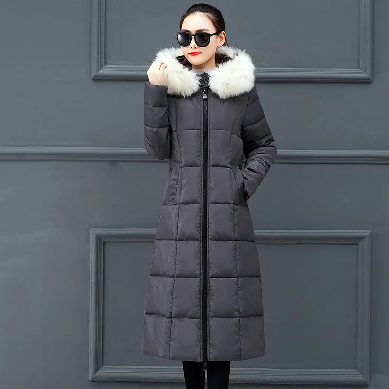 Gray With White Fur Высококачественное Женское зимнее пальто Длинная Верхняя одежда с капюшоном для женщин женские зимние куртки теплые утолщенные куртки Feminina Inverno - Цвет: Gray With White Fur