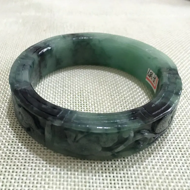 59mm Vintage Chinese Hand-carved Black Green Jadeite Jade Bracelet Bangle 787 | Украшения и аксессуары