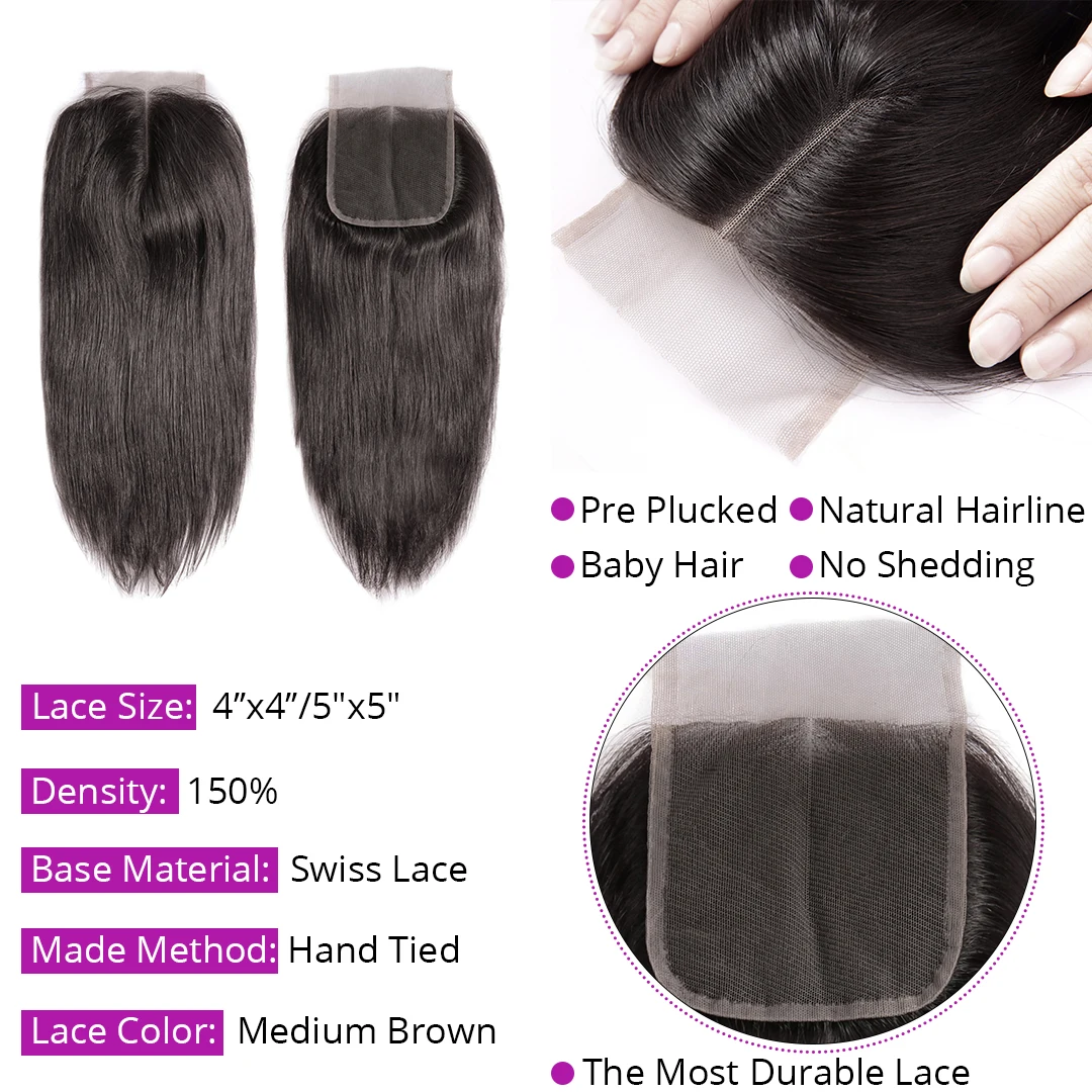 HD Lace Frontal Closure 5x5 13x4 13x6 Undetectable Transparent Straight 100% Virgin Human Hair Pre Plucked Hairline | Шиньоны и парики