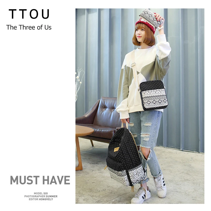 Женский тканевый рюкзак TTOU школьный с принтом для девочек подростков книжные