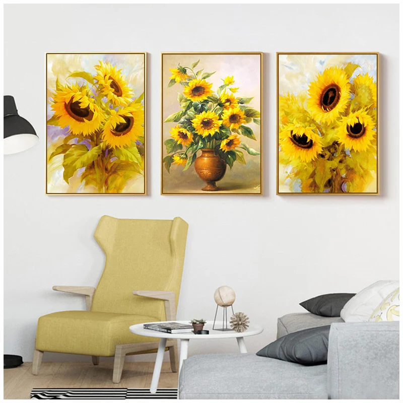 

Sunflower 3pcs diamond Painting flower Plant wedding decoration diy Full Round cross stitch diamond embroidery mosaic kitZP-3366