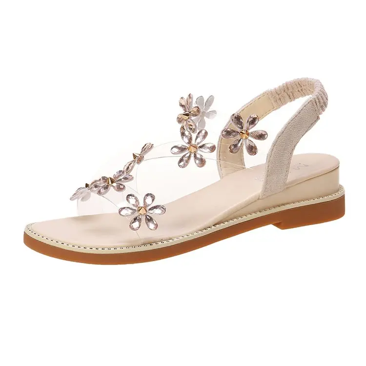 

2021 Sandals Black Shoes for Women Clogs Wedge Summer Heels New Beige Rhinestone Platform Flat Gladiator Girls Fashion Clear Com