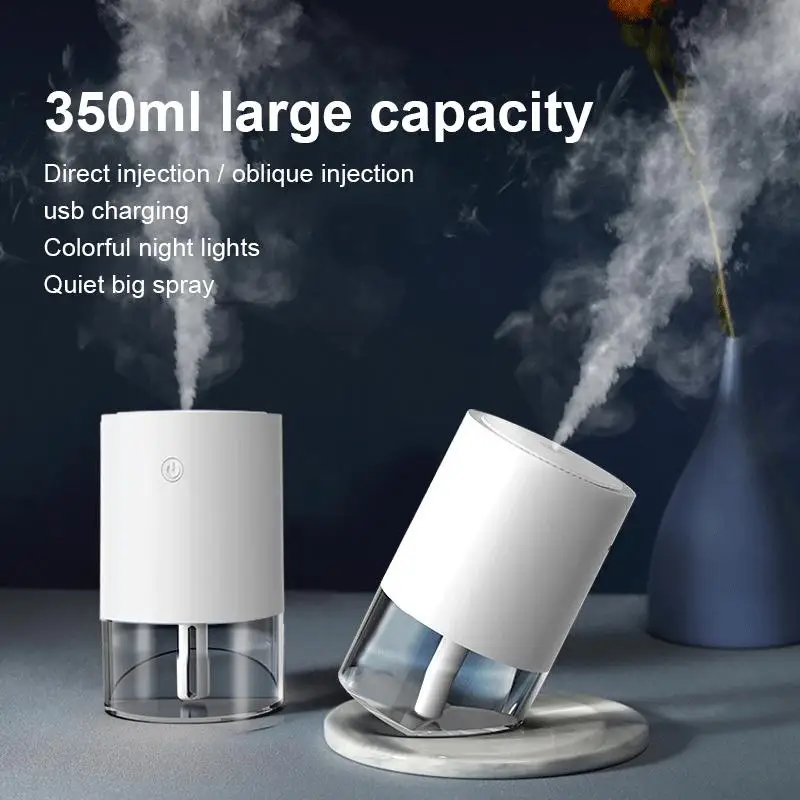 

350ml Capacity Oblique Humidifier Portable 1200mah Battery Rechargeable LED Ultrasonic Aroma Diffuser Air Humidifier for Home