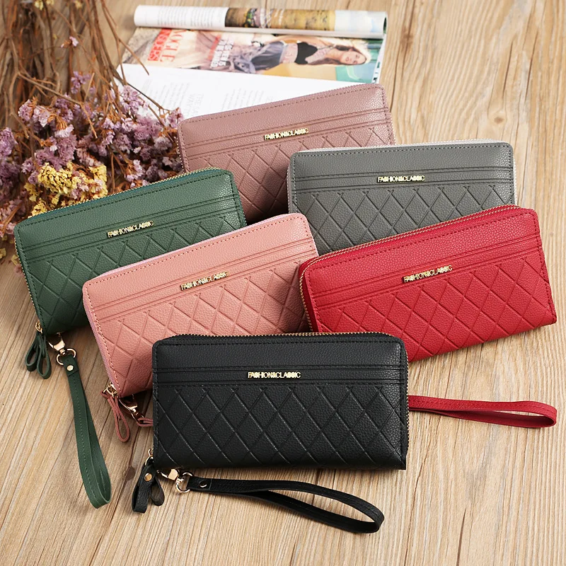 

OkoLive WB0010 New Korean Version Double Zipper Pu Material Long Mesh Solid Women's Cartera Girl Wallet Monedero Mujer Gift