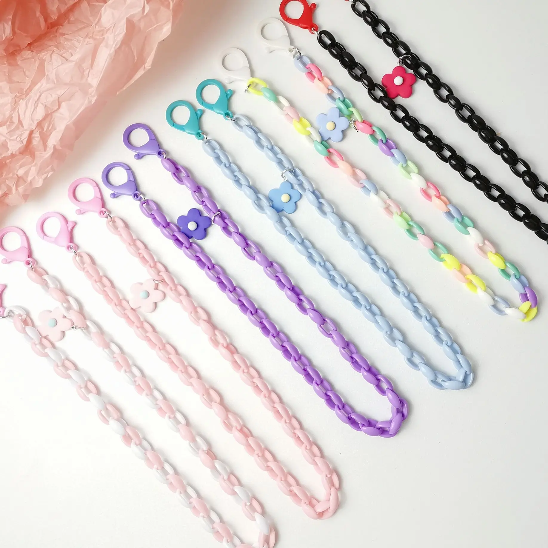 

New Korean Version Ins Color Acrylic Chain Flower Mask Chain Glasses Lanyard