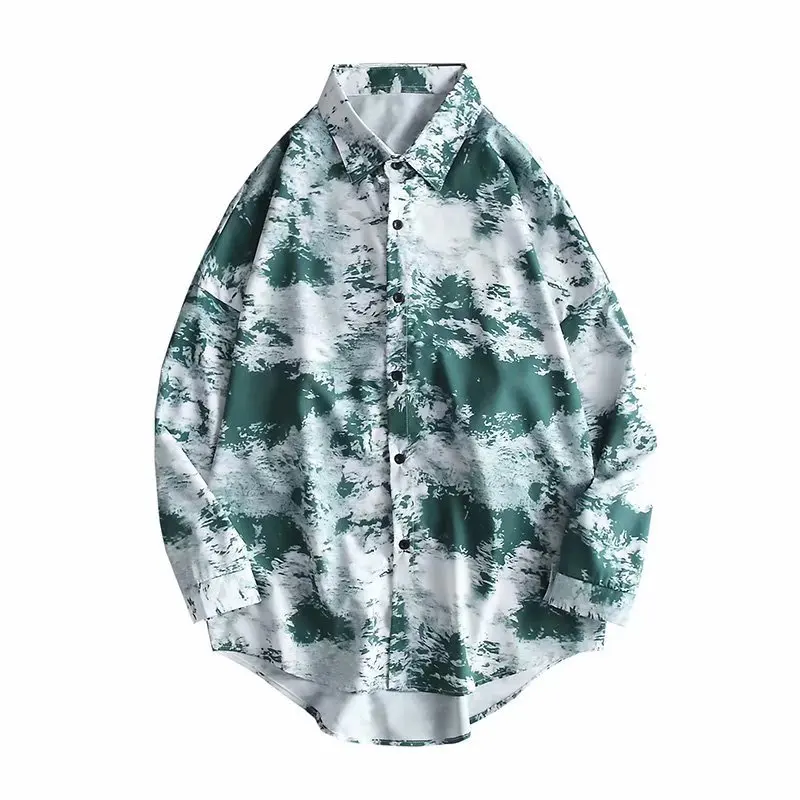 Рубашка мужская весенне-осенняя с длинным рукавом в японском стиле тай-дай |