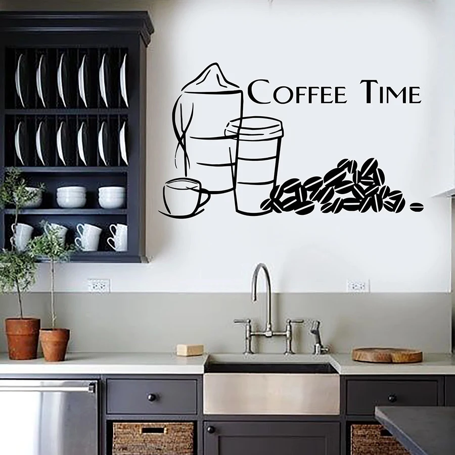 

Coffee Beans Cup Wall Decal Great Decoration Quotes for Kitchen Cafe Restaurant Relax Time Vinyl Window Stickers Art Mural M203