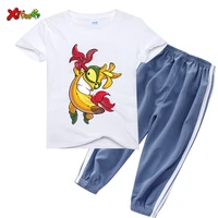girls set summer clothes set boys cartoon print short sleeved t shirtsports trousers 2pcs outfits solid baby kids striped suit