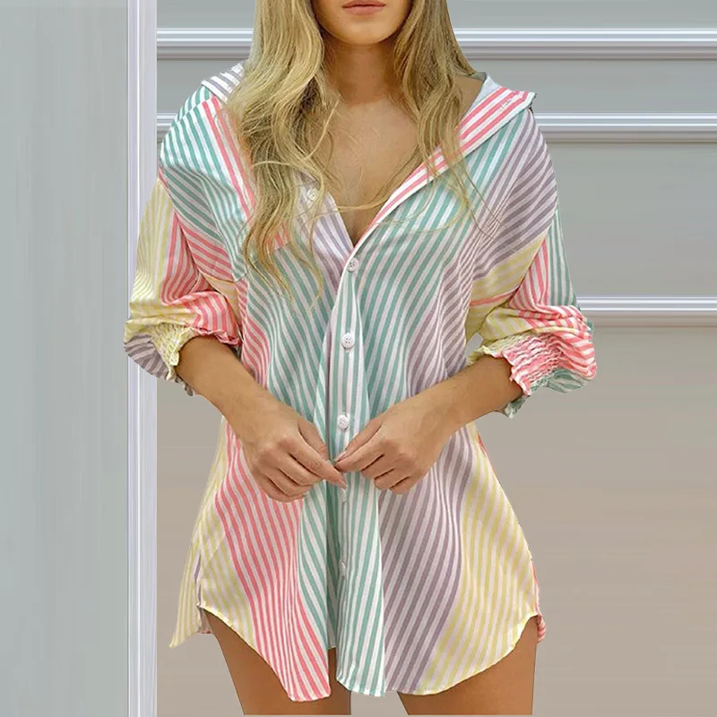 

Spring Fashion Printed Blouse Women Shirts Elegant Turn-Down Collar Button Design Long Tops Office Lady Casual Long Sleeve Blusa