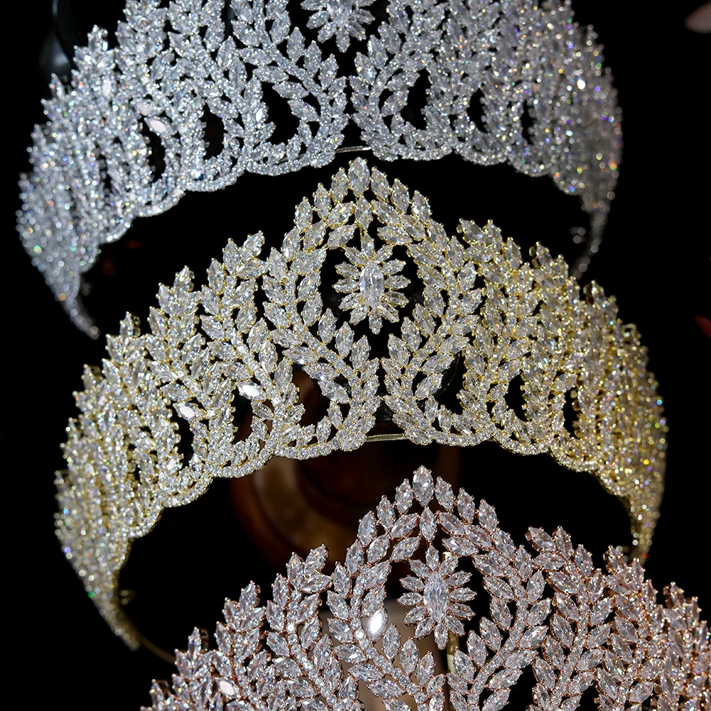 Роскошная Королевская корона CZ свадебные аксессуары для волос Золотые Большие