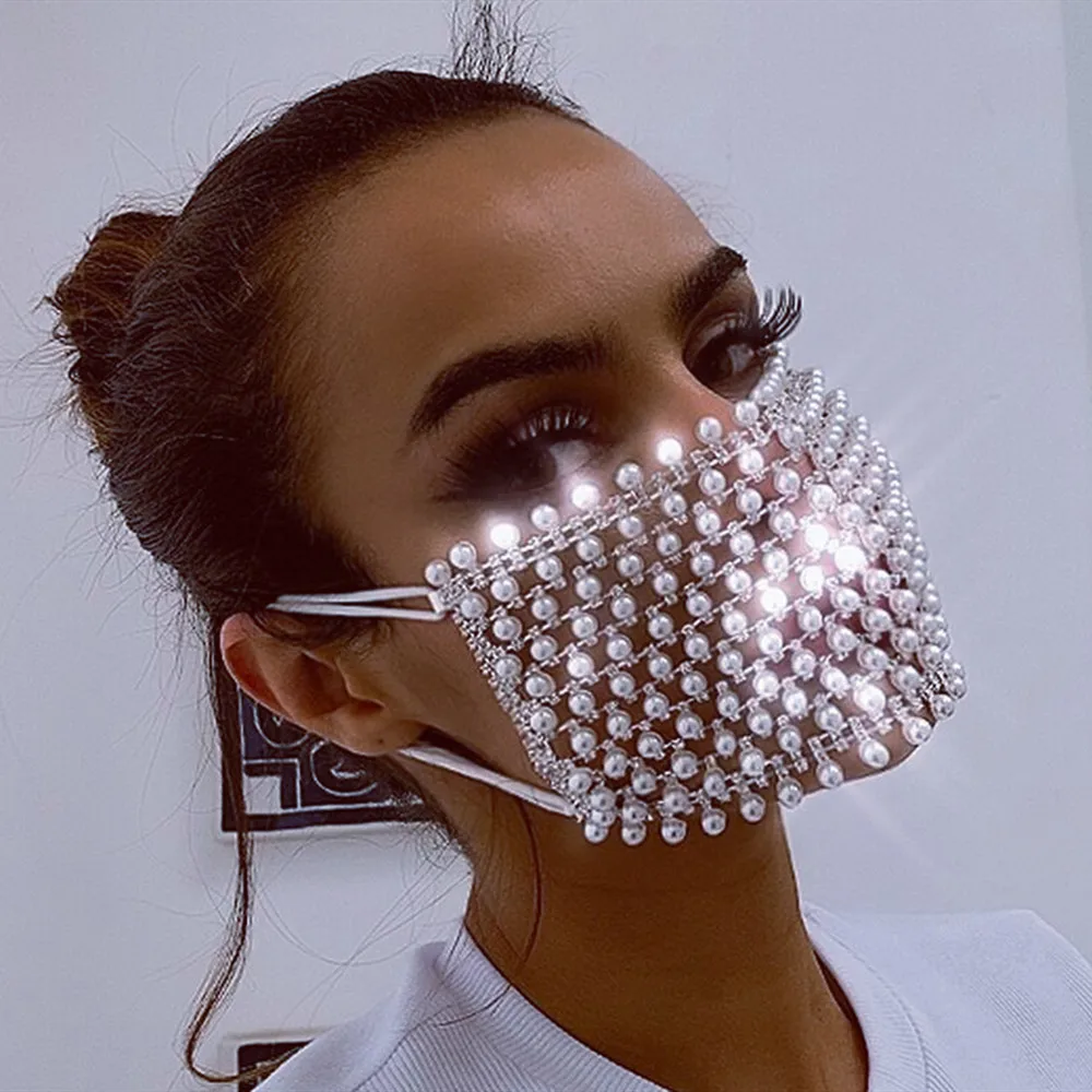 

Роскошная дышащая Бриллиантовая маска Стразы с жемчугом, ювелирные изделия для женщин, маска для вечерние с блестящими кристаллами, вуаль, ...
