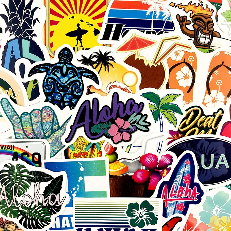 Pegatinas de grafiti impermeables para exteriores, paquete de 10/50 Uds. De dibujos animados para playa hawaiana, para monopat&iacute;n, equipaje para port&aacute;til, pegatina de juguete para ni&ntilde;os-3
