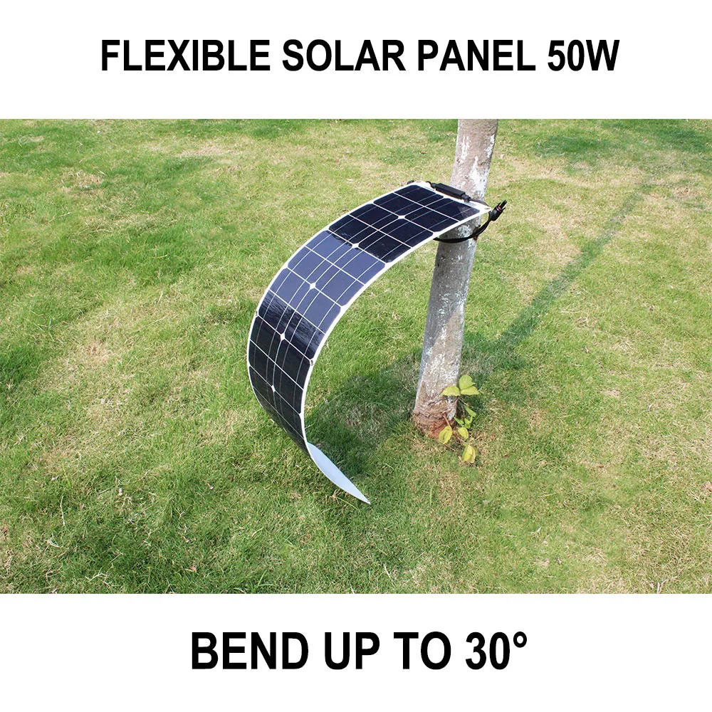 Online Serbaguna 50W 100W Panel Surya Fleksibel Silikon Monocrystalline Modul Untuk Perahu, Mobil, Kemping, Kapal Pesiar, Pengisi Baterai 12V