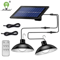solar pendant lights outdoor indoor dimmable ip65 waterproof dual head solar shed light with 3m cord and remote controller