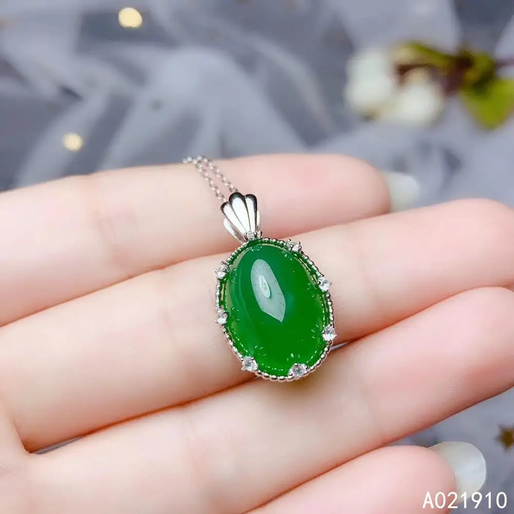 

KJJEAXCMY boutique jewelry 925 sterling silver inlaid Natural green chalcedony ladies pendant necklace support test fashion