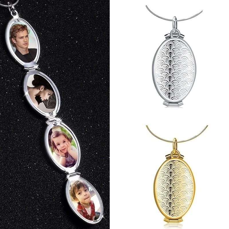 

Fashion Female Fish Scale Pattern Open Frame Oval Pendant Necklace Gift Jewelry