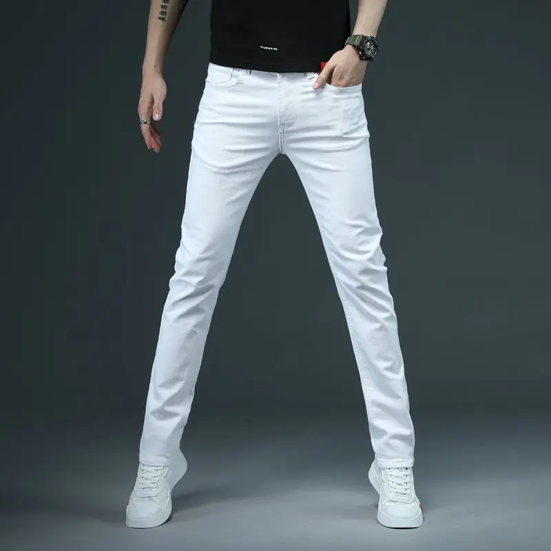 

New Men's Fitted Slim White Jeans 2021 Spring Classic Brand High Quality Comfortable Cotton Stretch Fashion Casual Pants