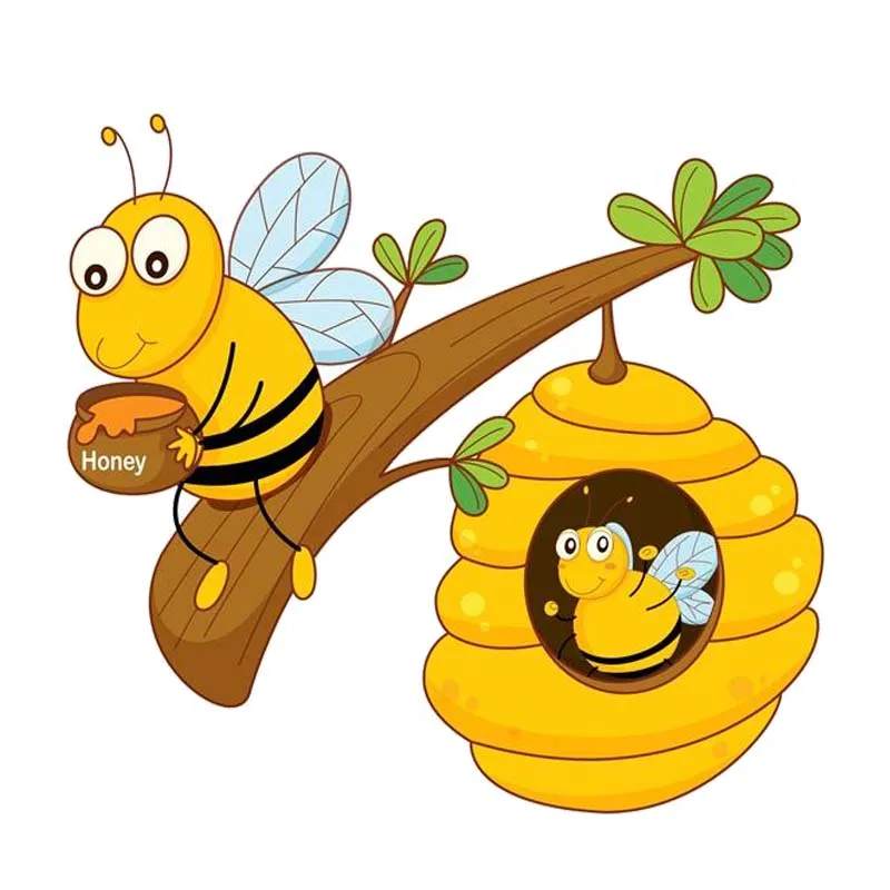 

The Bee Sits on The Branch and Eats Honey Car Sticker Cartoon Style Fashion PVC Decoration High Quality Waterproof Decal 14*12cm