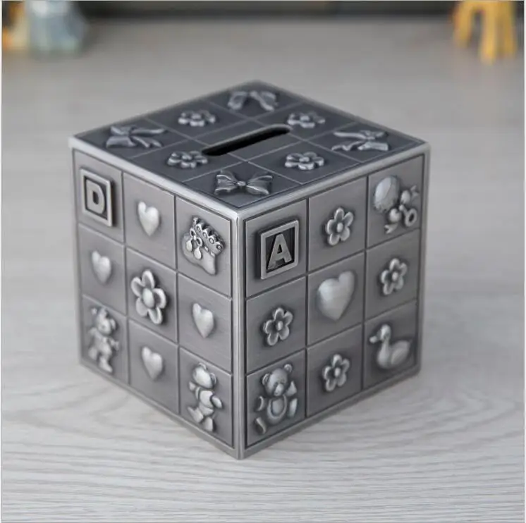 Креативная квадратная Копилка куб для монет копилка из оловянного сплава