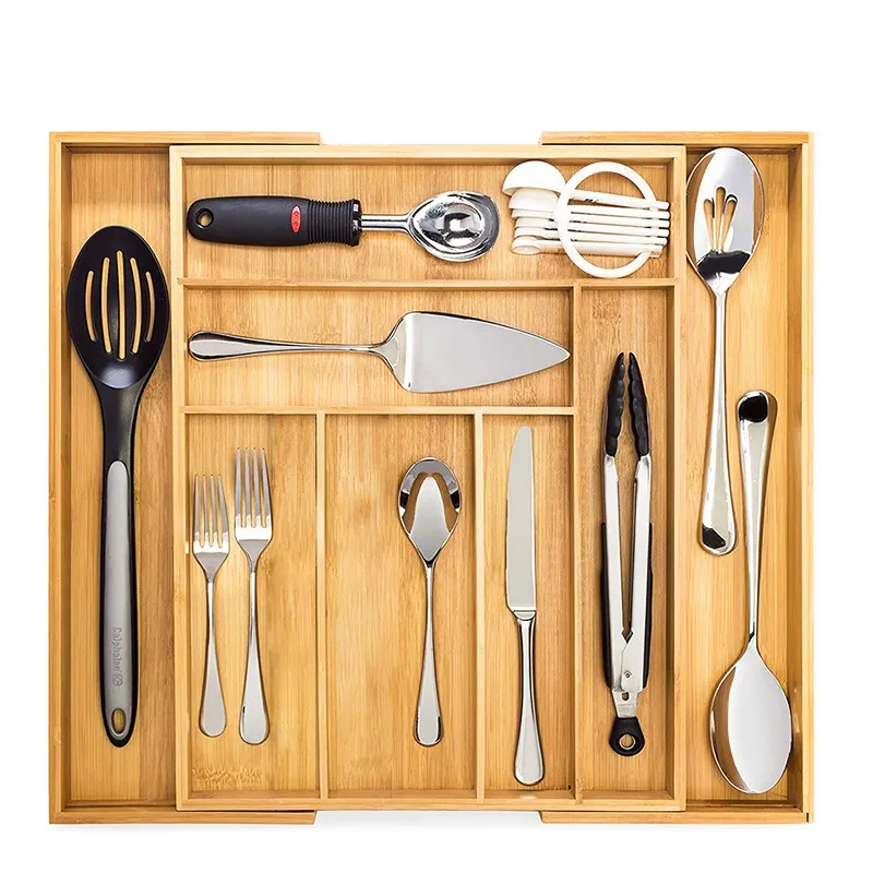 Бамбуковый ящик органайзер регулируемый лоток для хранения коробка столовых