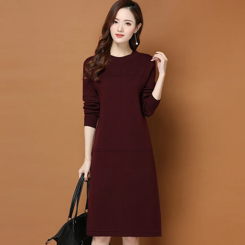 

Платье-Свитер KMETRAM шерстяное, женская одежда, 2021, Осень-зима, винтажное элегантное платье миди, размера плюс, платья MY3201