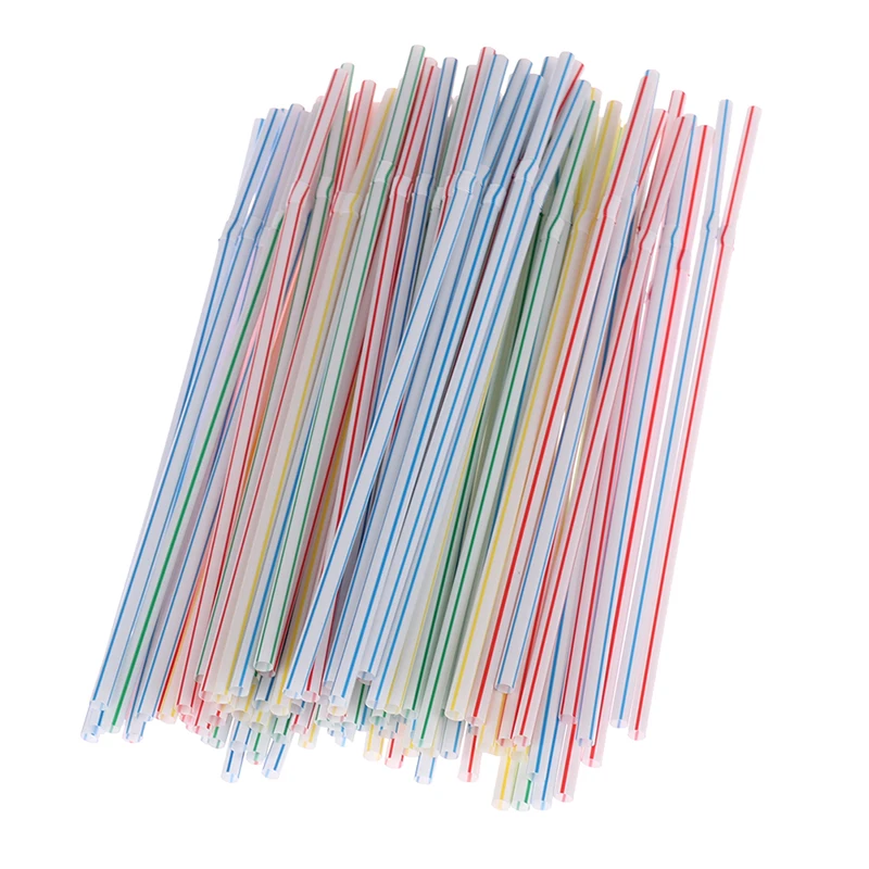 

100pcs Disposable Straws Flexible Plastic Straws Striped Multi Colored Rainbow Drinking Straws Bendy Straw Bar Accessories
