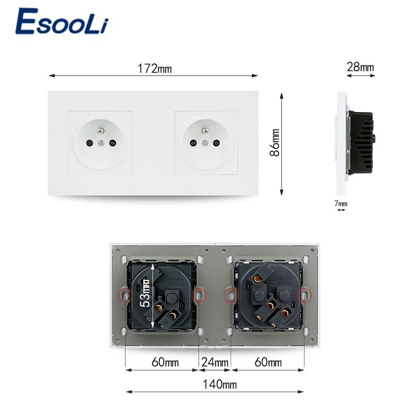 Французская стандартная электрическая розетка Esooli двухсторонняя экспортная