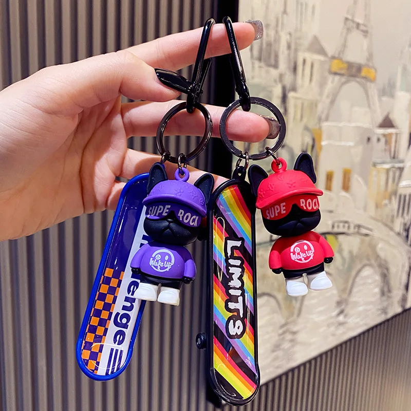 

Cool Dog Skateboard Keychain Men and Women Couple Bag Pendant Car Key Ring Chain Accessories Creativity Keyring Gift for Friends