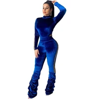 sexy sequin striped two piece set women velvet bodysuit top and pants fall winter clothing 2 piece club outfits matching sets