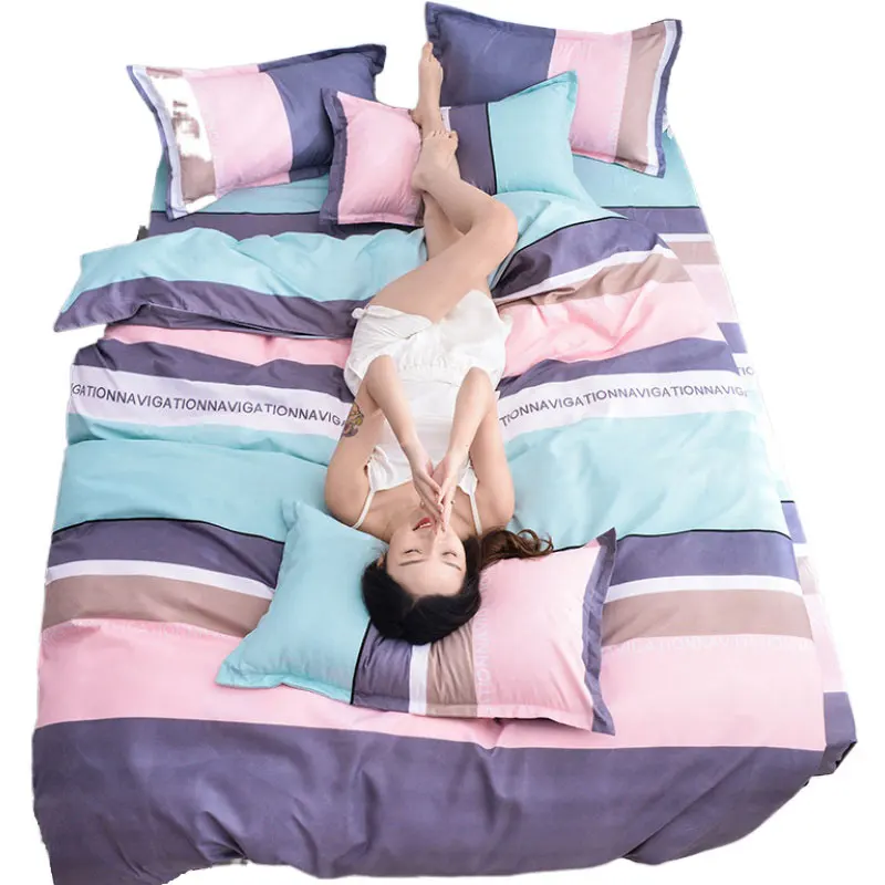 

nordic Colorful stripe bed linen modern style bedding set duvet cover bed sheets pillowcase set for home queen king size