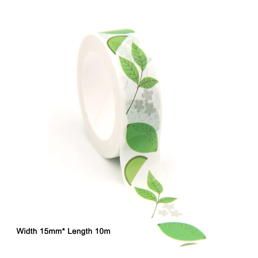 

1PC 15MM*10M Green Leaves White Stars Washi Stickers Masking Tapes Decorative DIY Stationery office supplies