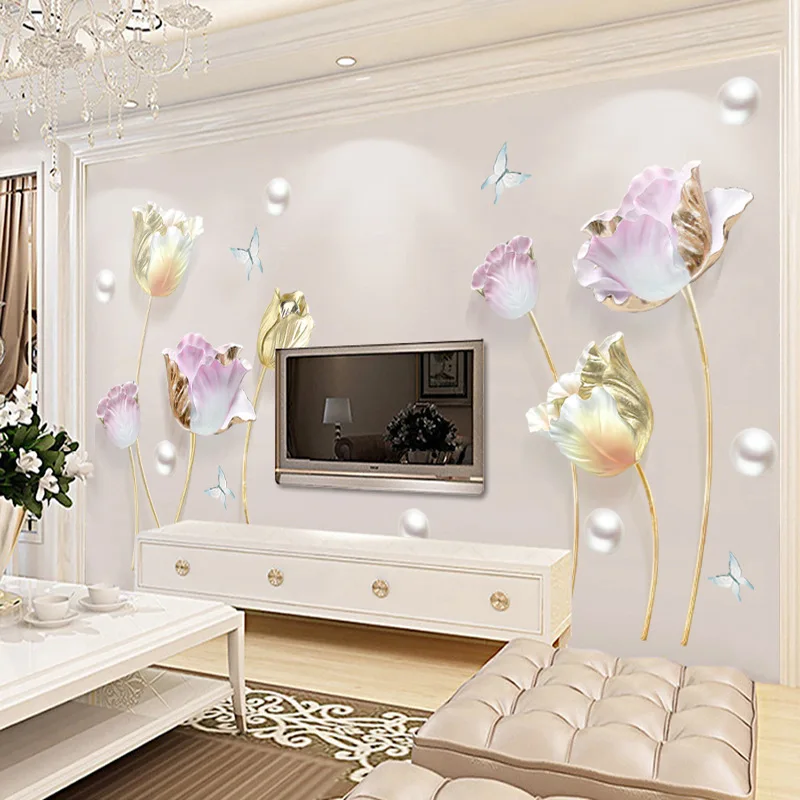 

Tulip 3D Wall Stickers for Bedroom Living Room Home Decorations Self-Adhesive Large Wallpaper Waterproof PVC Decals