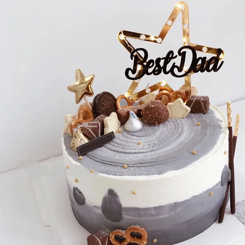 

Gold Happy Father Day's Acrylic Cake Topper Dad Birthday CupCake Topper for Father's Day Daddy Birthday Party Cake Decorations