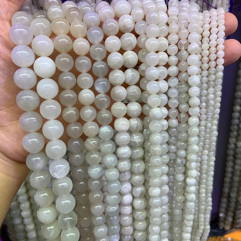 

4-11 мм натуральный белый лунный камень бусины 15 ''Круглый Блеск DIY свободные бусины для изготовления ювелирных изделий Бусы женский браслет о...
