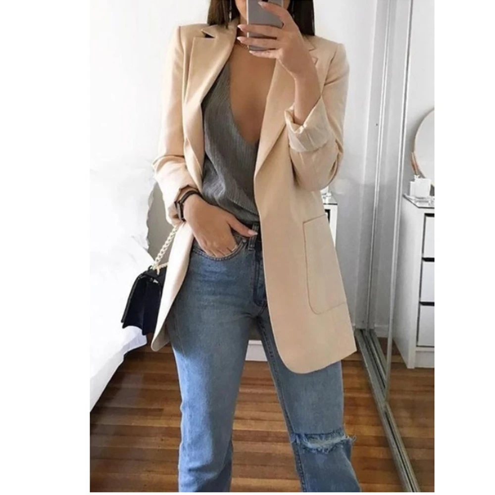 

Women Jackets Ladies Coats Casual Fashion Basic Blazer Female Notched Slim Solid Office Ladies Outwear Loose 2021 New