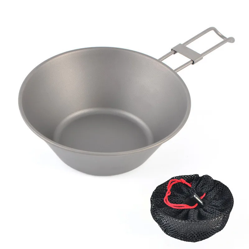 Титановая складная чаша с ручкой портативная посуда для кемпинга пикника