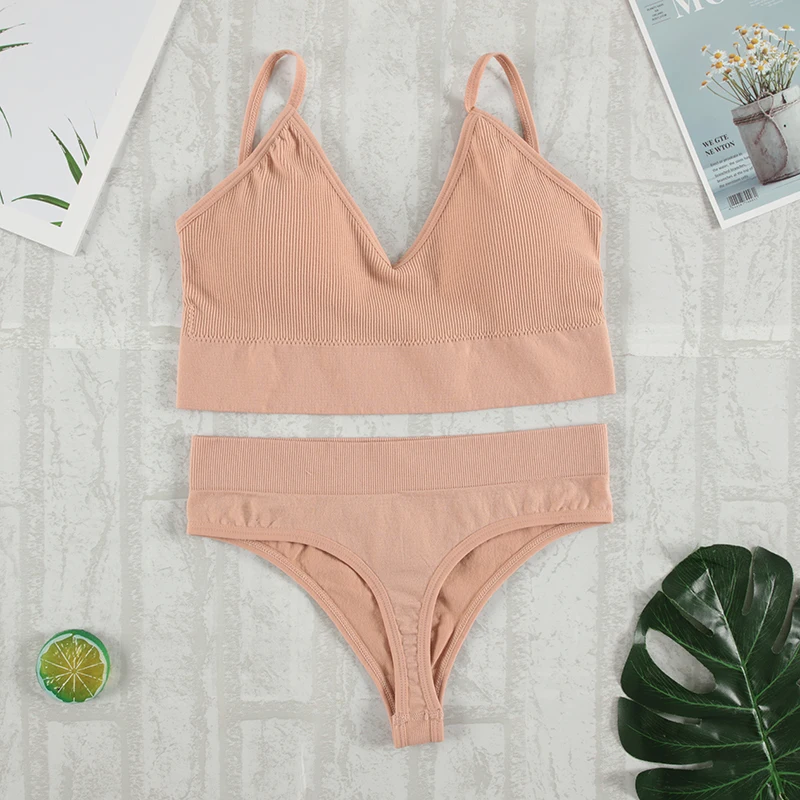 

SLS 2021 New Woman Bra Set Underwear Set Women Panties Sexy G-String Seamless Bralette Female Lingerie Soft Tank Crop Top