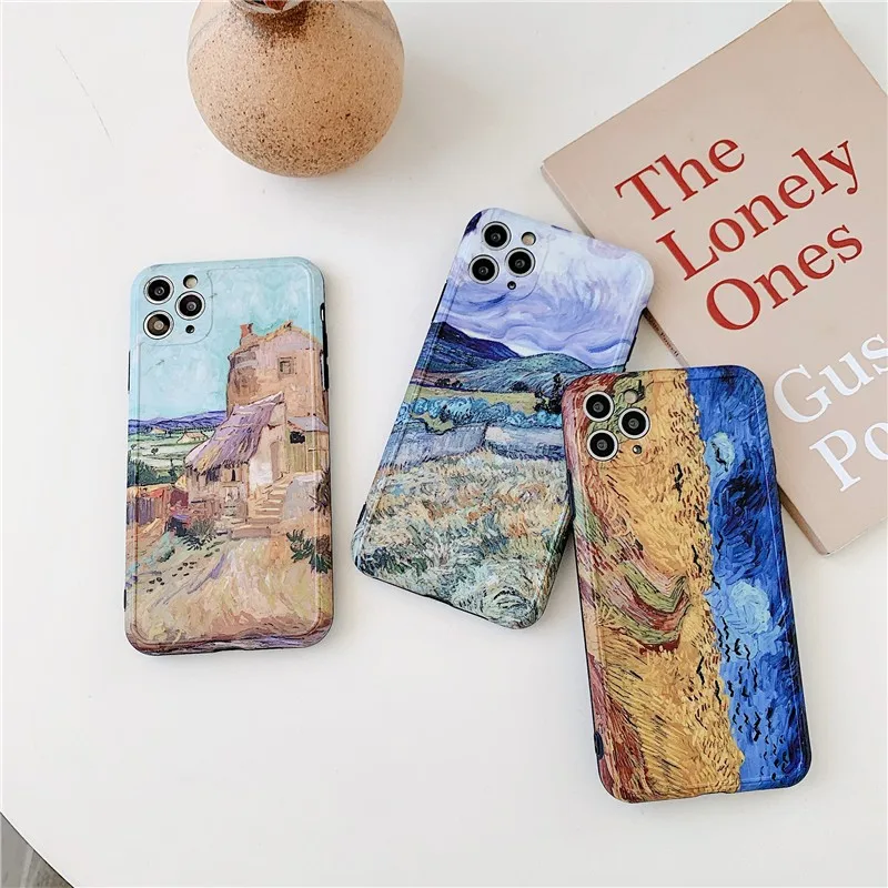 

landscape painting Couple's Phone Cover Case For Iphone X 11 pro Xs Max Xr 10 8 7 Plus se 4.7 Luxury Soft silicone Coque Fundas