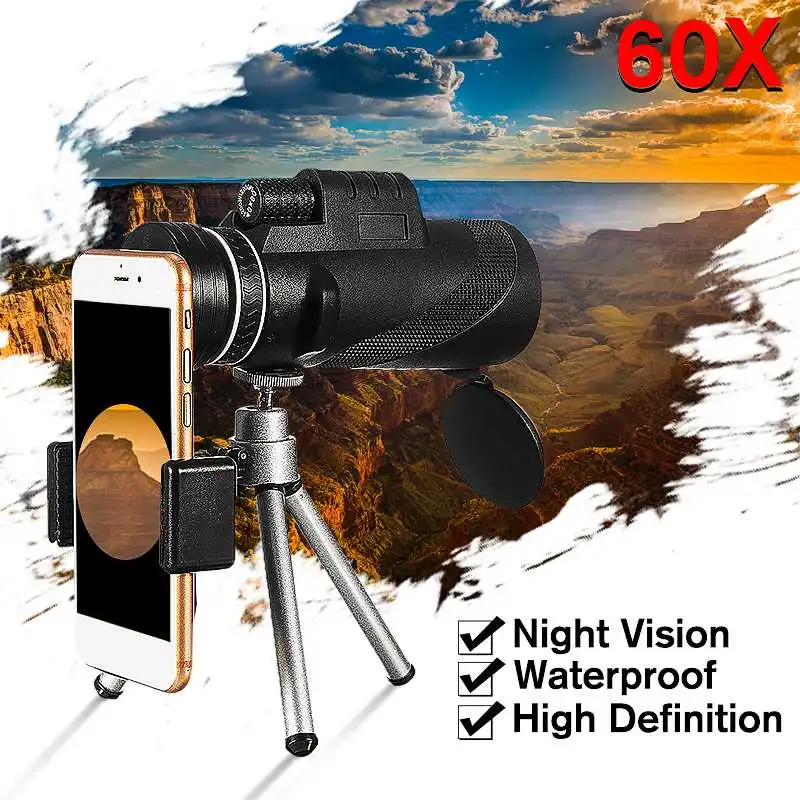 

NEW Powerful 40X60 Monocular Powerful Telescope for Mobile Night Vision Eyepiece Handheld Objective Lens with Tripod Mount