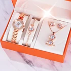 Lvpai роскошные часы с бриллиантами для женщин, розовое золото, женские часы, браслет, ожерелье, серьги, кольца, 6 шт. в комплекте, кварцевые часы Reloj Mujer