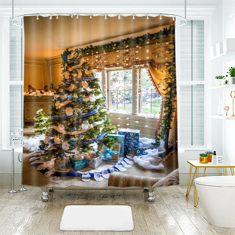 Водонепроницаемые плотные занавески для ванной с 3d-рисунком рождественских